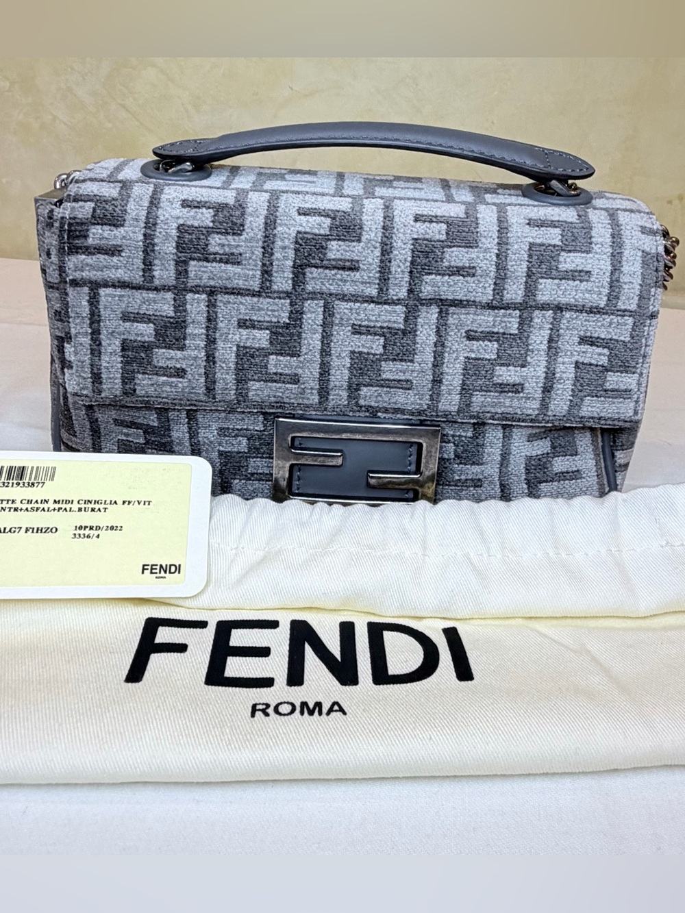 Fendi Baguette FF Jacquard Chain Shoulder Bag